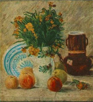 Vincent Van Gogh : Vase with Flowers, Coffeepot and Fruit